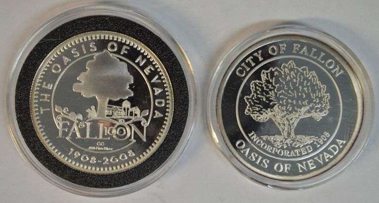 2 City of Fallon 'The Oasis of Nevada' pure 1 Troy Oz Silver in capsules