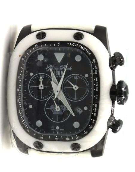 Brand new Glam Rock rectangle chronograph black quartz watch
