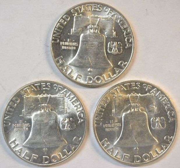 Choice BU 1948, 1948-D, & 1950-D Franklin Half Dollars. FBL's