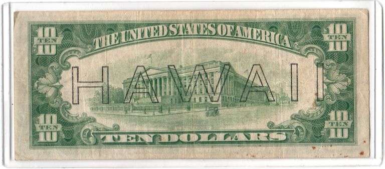 1934-A $10 Red Seal Federal Reserve Note Hawaii Overprint WWII Emergency Issue