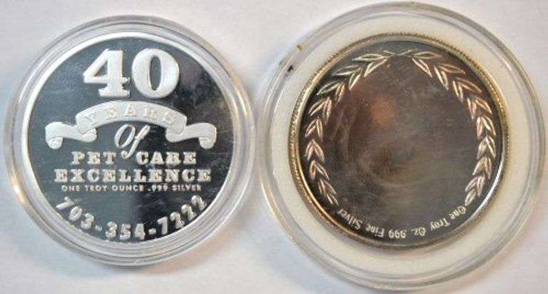 2 Seldom-seen 1 Troy Oz pure .999 fine Silver Rounds in capsules
