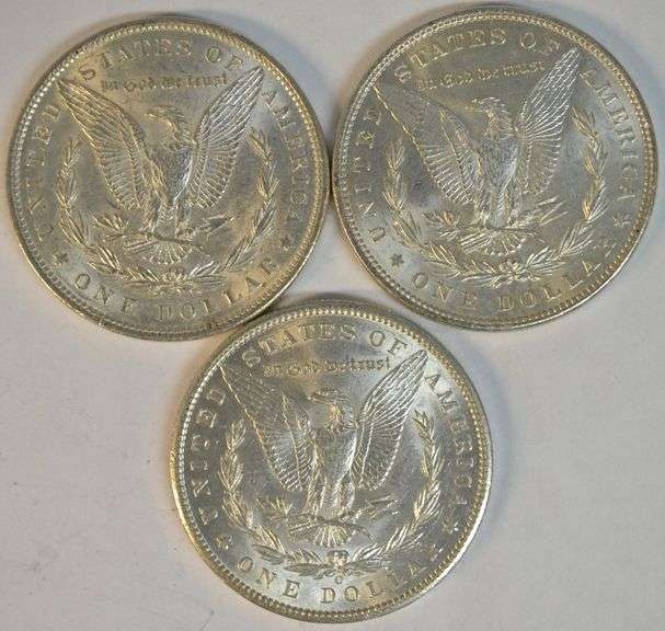 3 Flashy-white AU/BU Morgan Silver Dollars: 1897, 1898, & 1899-O