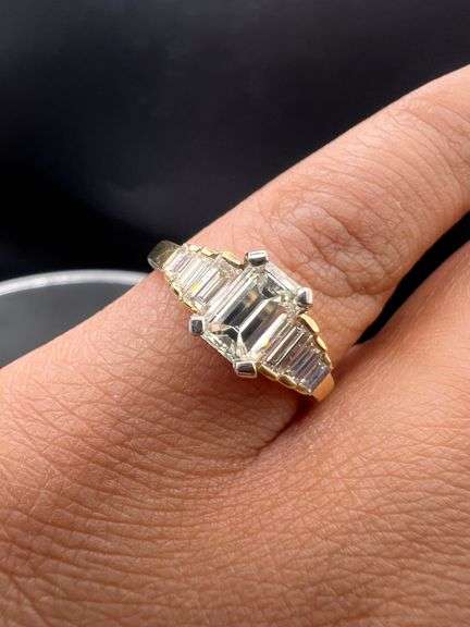 14K Two-tone Gold Emerald Cut Diamond Ring of 1.3ct