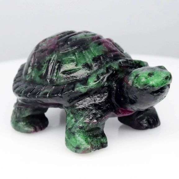 Deep color in this adorable 110.30ct Ruby in Zoisite Turtle