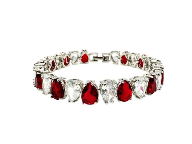 18 Kt White Gold Plated 32.5 Ctw Simulated Ruby Tennis Bracelet