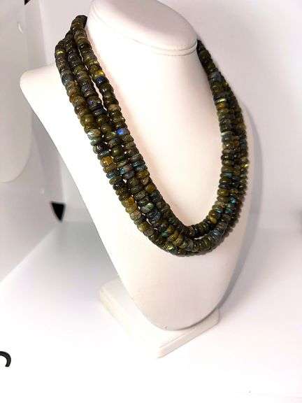 Natural Large 947.5 Ctw Blue Flash Labradorite 3 Strand Necklace