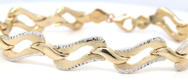 14kt Two tone gold diamond cut woven link bracelet