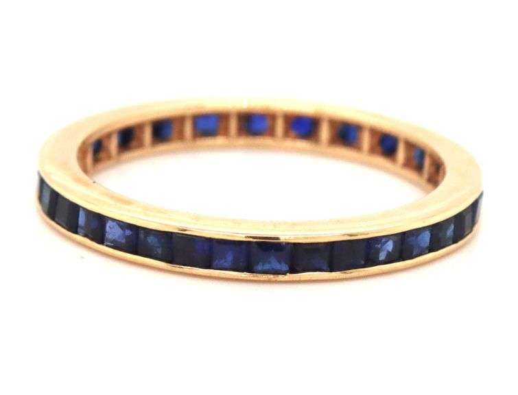Vibrant 14K YG Baguette Sapphire Eternity Band