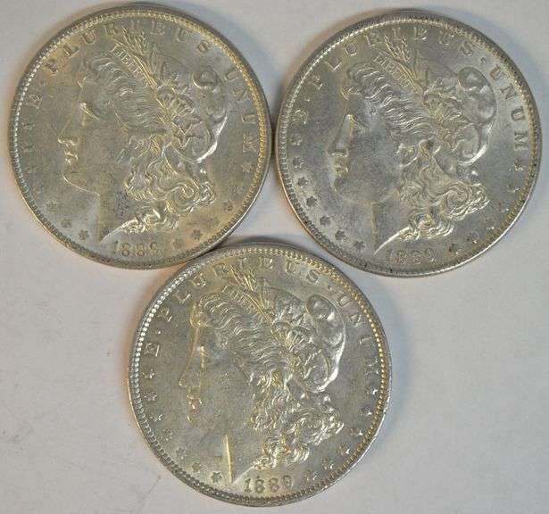 3 Frosty-white near Mint 1889-P Morgan Silver Dollars