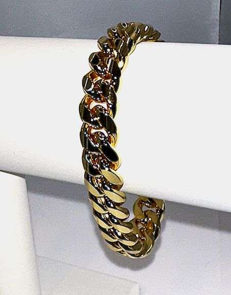 Huge 63.9 Gram Yellow 14 Kt Gold Plate Cuban Curb Link Bracelet