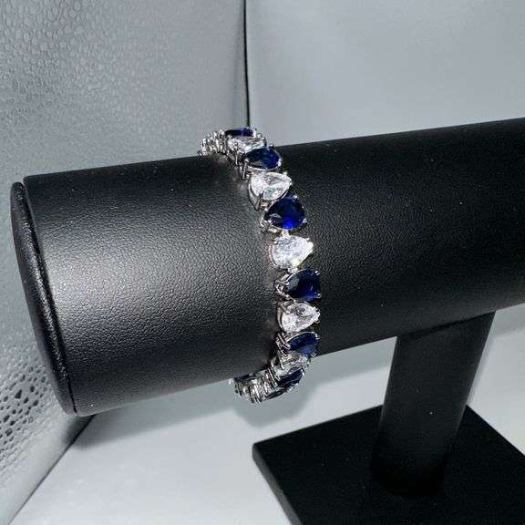 18 Kt. White Gold Plated 32.5 Ctw Simulated Sapphire and CZ Tennis Bracelet