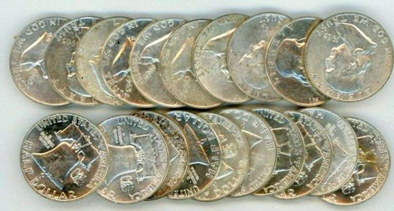 Roll of 20 1963-D Franklin Half Dollars in AU/BU