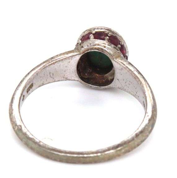 Vintage 925 sterling Silver Center Turquoise With Ruby Around Ring