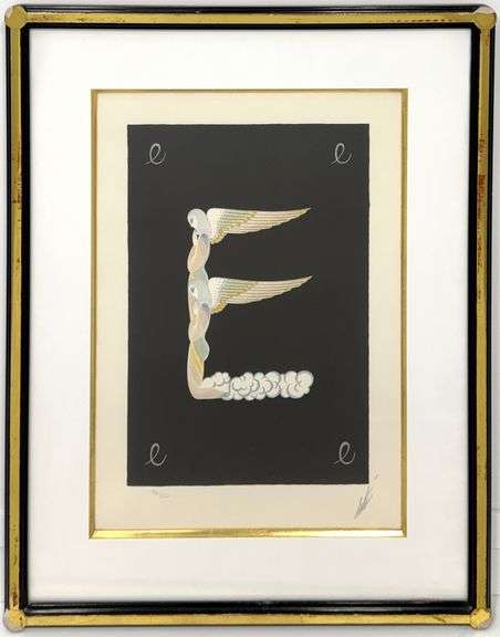 Erte "E" Serigraph Signed Limited Edition from "The Alphabet" Suit Framed