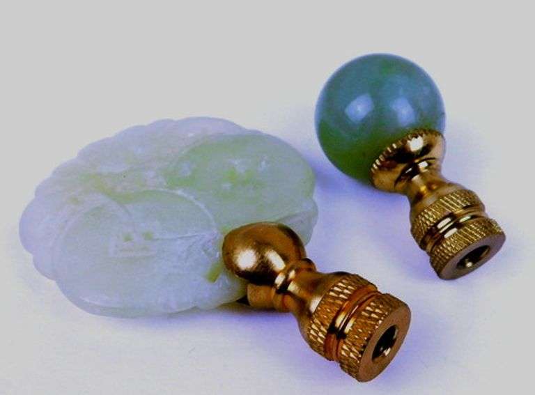 2 Vintage Jade Lamp Finials