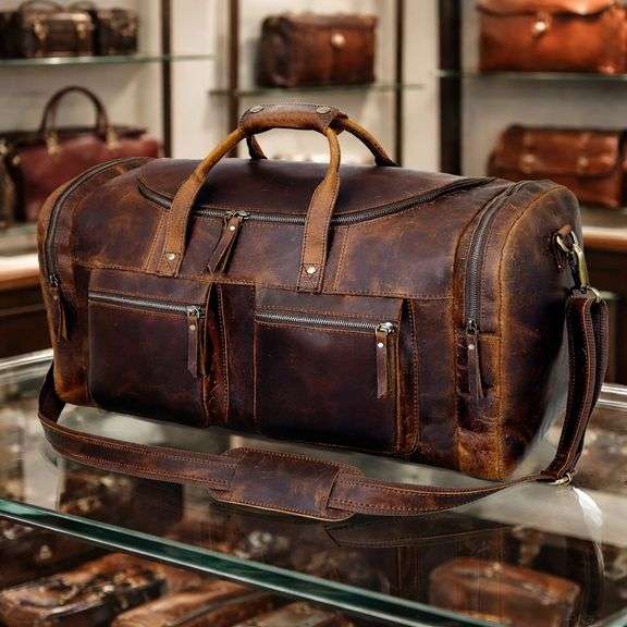 Full Grain Leather Duffel Bag Handmade in USA