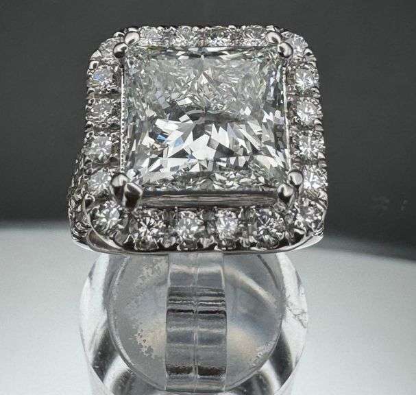 14K White Gold Princess Cut Lab Diamond Ring of 8.65ct