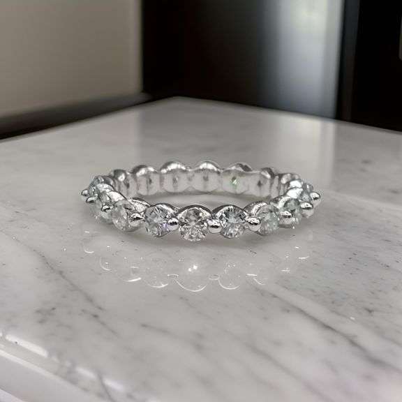 Beautiful 3.15 Ctw White Ice Blue Moissanite Eternity Ring