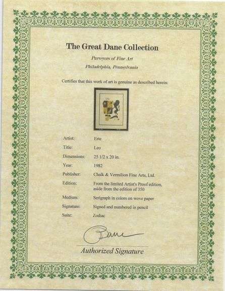 Erte "Leo" Serigraph Signed Limited Edition from The Zodiac Suite