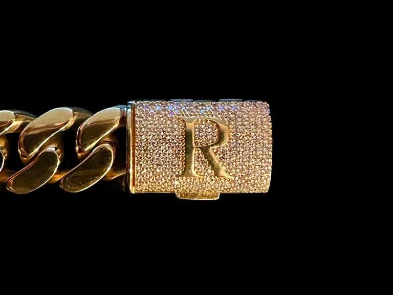 Sharp Yellow Gold Plated Monogramed Initial "R" Curb Link Bracelet