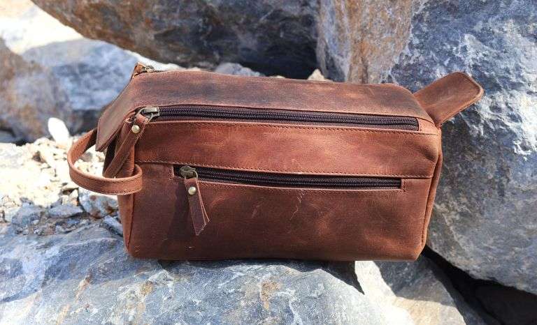 Buffalo Leather Toiletry Bag – Dopp Kit For Shaving & Travel