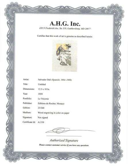 Highly Collectible and Rare Salvador Dali Wood Engraving Circa 1959