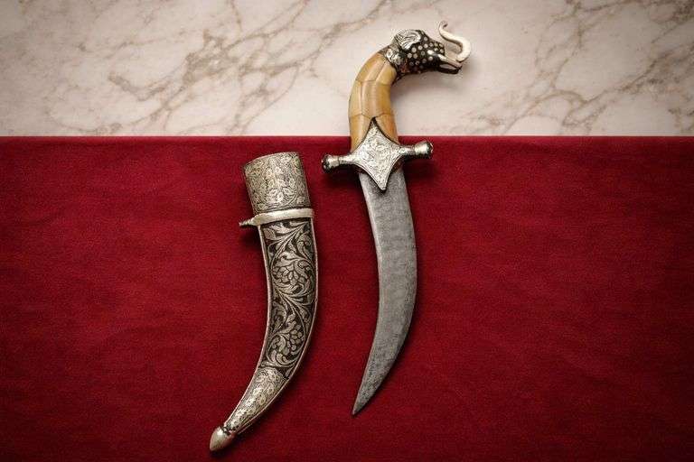 Collectible Damascus Steel Blade with Elephant Design