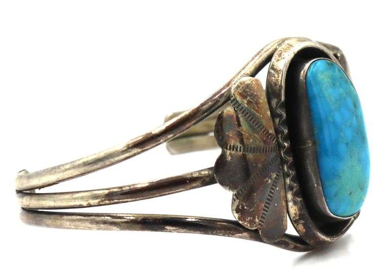 925 Sterling Silver Vintage Navajo Style Large Turquoise Cuff Bracelet