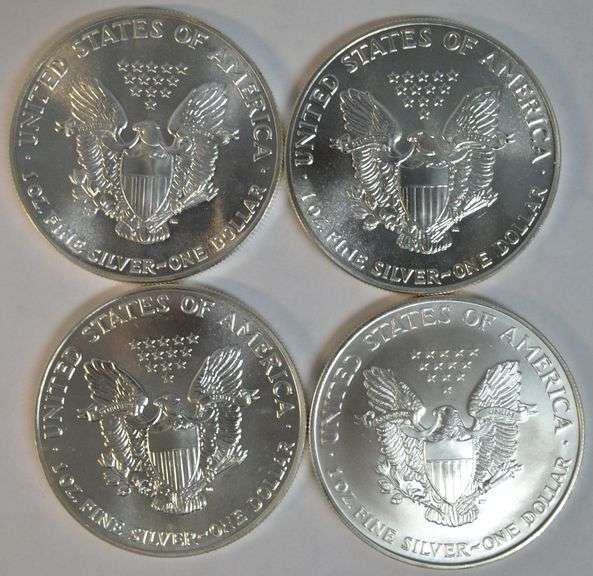 4 Diff. Gem BU Better Dates $1 Silver Eagles 1986 to 1996