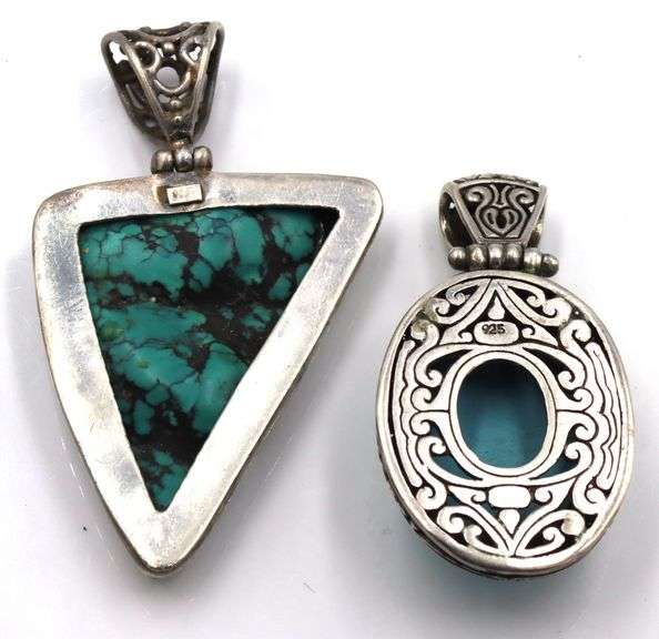 Lot of 2 Vintage 925 sterling silver turquoise pendants