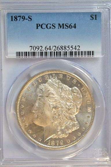 Semi-PL nearly Gem BU 1879-S Morgan Silver Dollar. PCGS MS64
