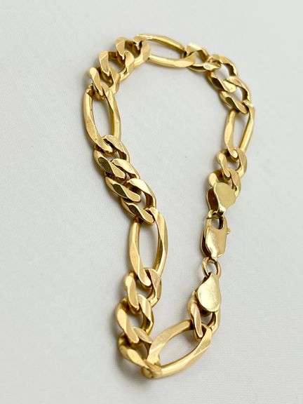 14KT Yellow Gold Flat Solid Figaro Chain Bracelet