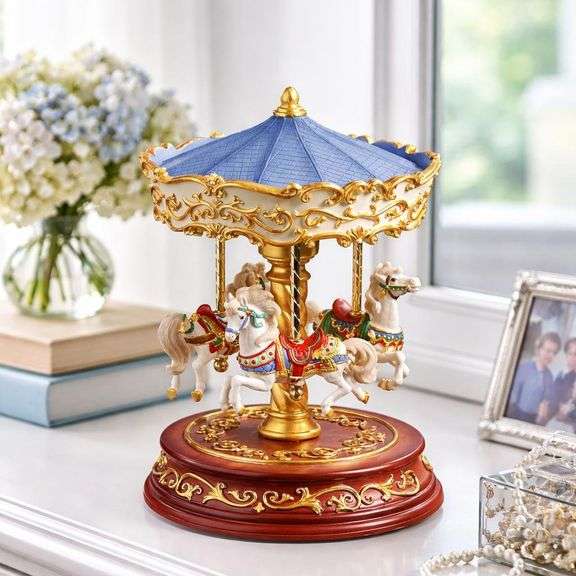 3-Horse Handcrafted Rotating Carousel Musical Collectible