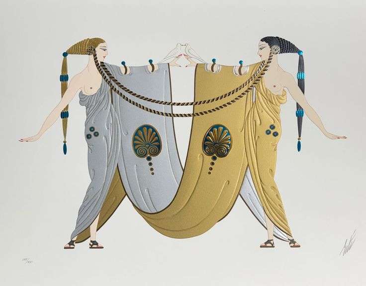 Erte "Sisters" Signed Limited Edition Serigraph with Foil Stamping