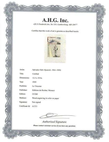 Highly Collectible and Rare Salvador Dali Wood Engraving from Le Tricorne