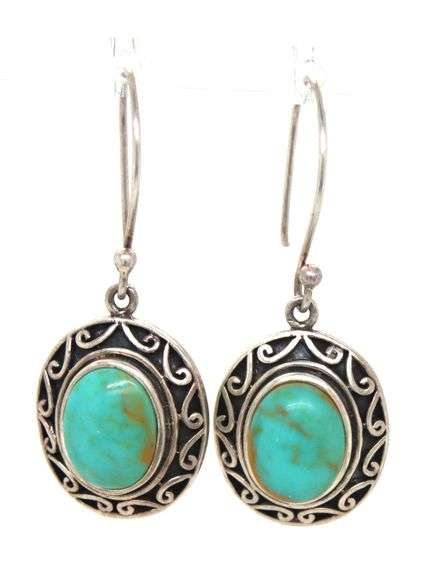 925 Sterling Silver CFJ Thai Turquoiser Damgle Earrings