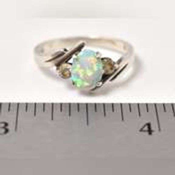 Opal and CZ Gemstone Ring in Sterling Silver .