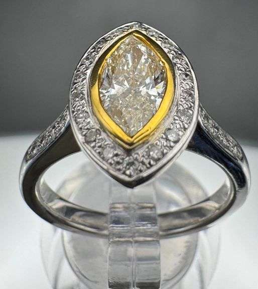 14K Two-tone Gold Marquise Diamond Ring of 1.30ct