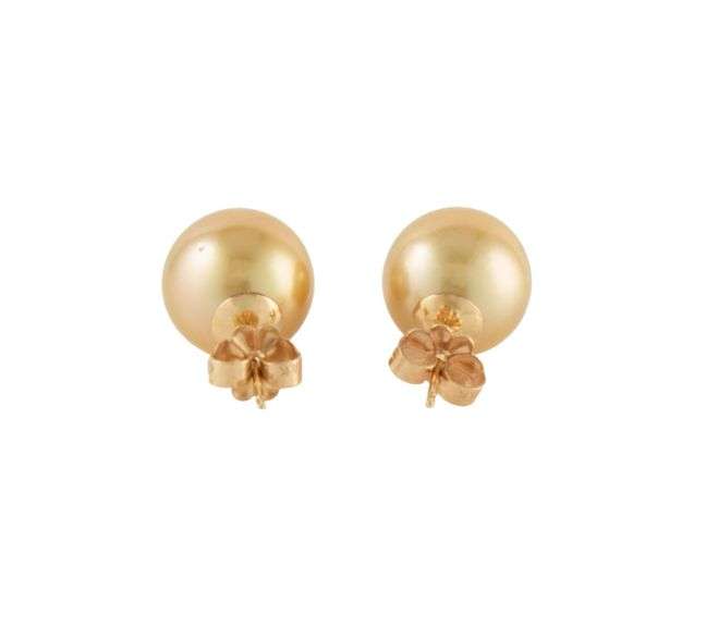 11.0MM Golden South Sea Pearl Stud Earrings in 14K