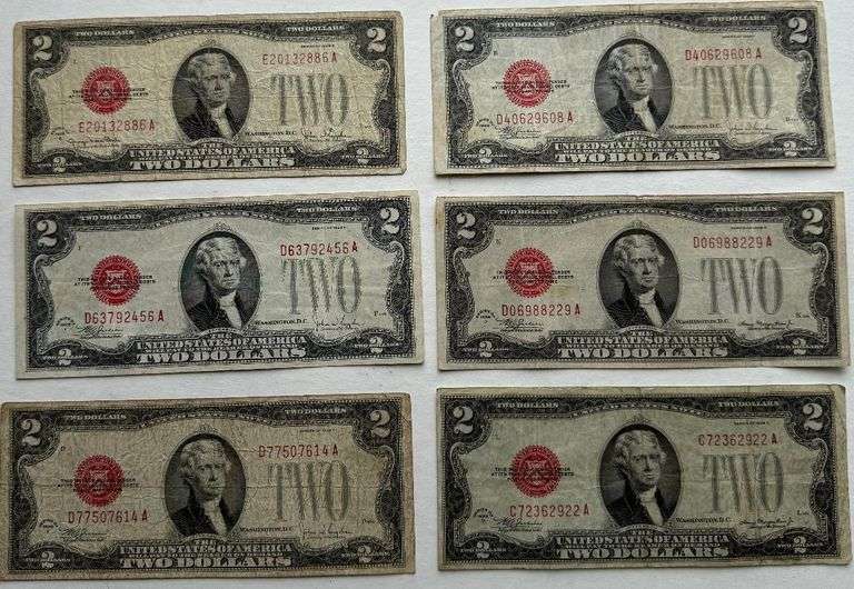 1928 D F G $2 US Red Seal Notes