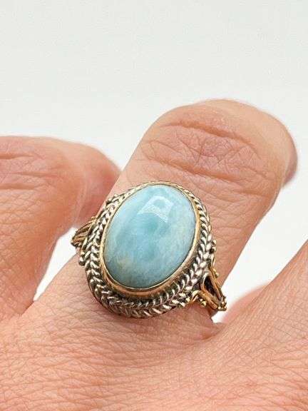 925 Sterling Silver Blue Larimar Ring