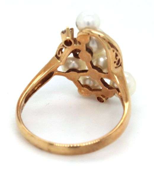 Feminine 14k yellow gold Pearl and Diamond Cluster Ring