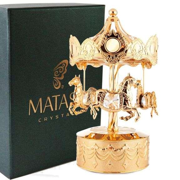 Matashi 24K Gold-Plated Carousel Music Box w/ Crystals