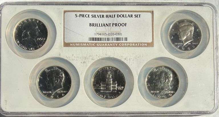 5 Piece Silver Half Dollar Set NGC Brilliant Proof