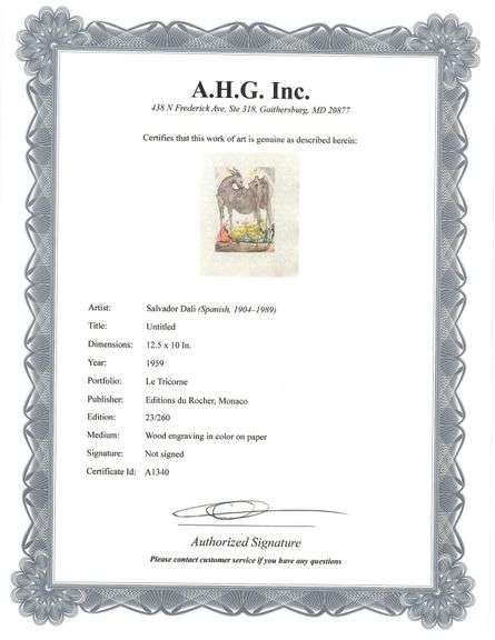 Highly Collectible and Rare Salvador Dali Wood Engraving Circa 1959