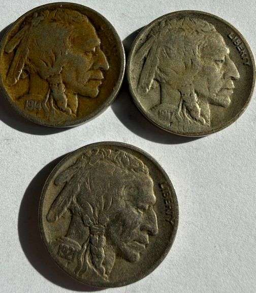 1914 S 1917 D 1921 Buffalo Nickels