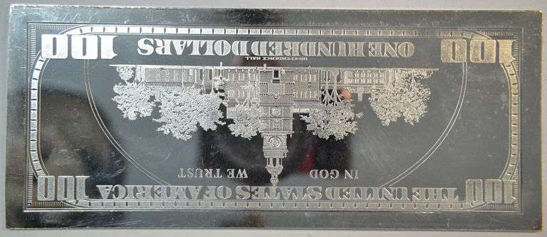 Gem Prooflike 4 Troy Ozs pure .999 fine Silver $100 bill facsimile in plastic