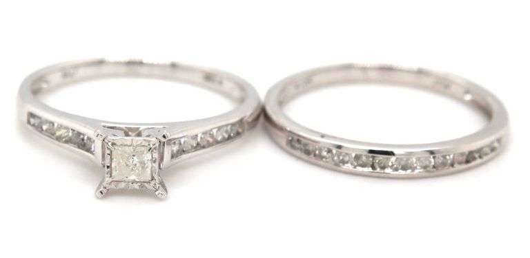 10kt White gold princess cut diamond wedding set