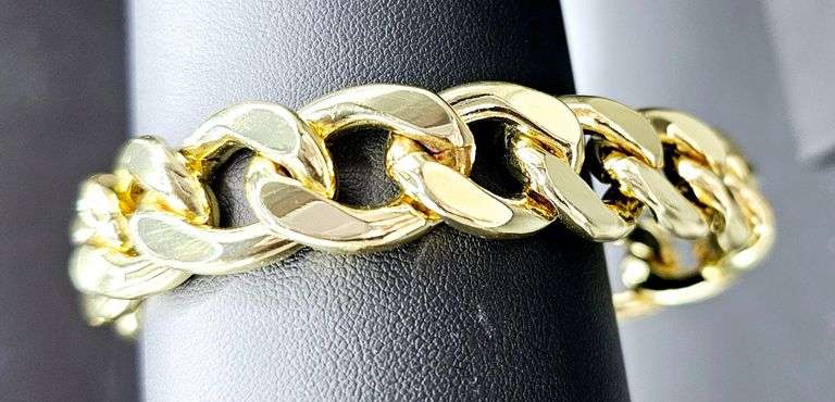Strong 63.5 Gram 14 Kt Yellow  Gold Plate Curb Link Bracelet