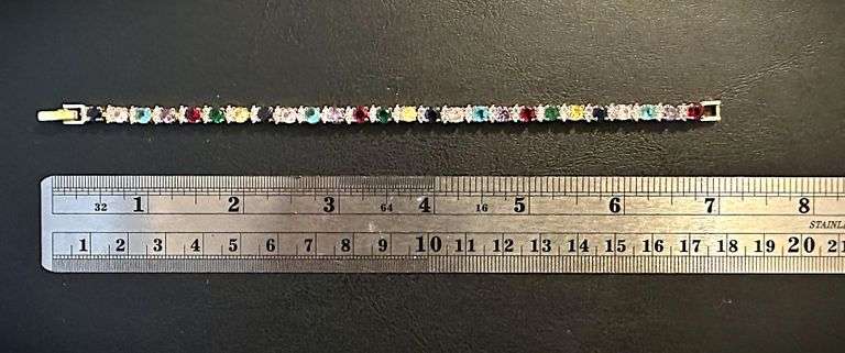 Plated Mixed Color Simulated Sapphire Tennis Bracelet